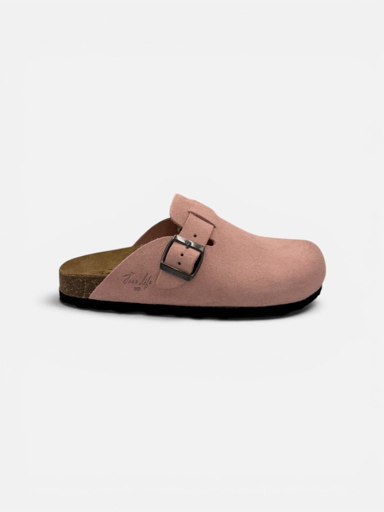 Saboți Dama din Piele Întoarsă Naturală Clog Închis cu Cataramă – Nude